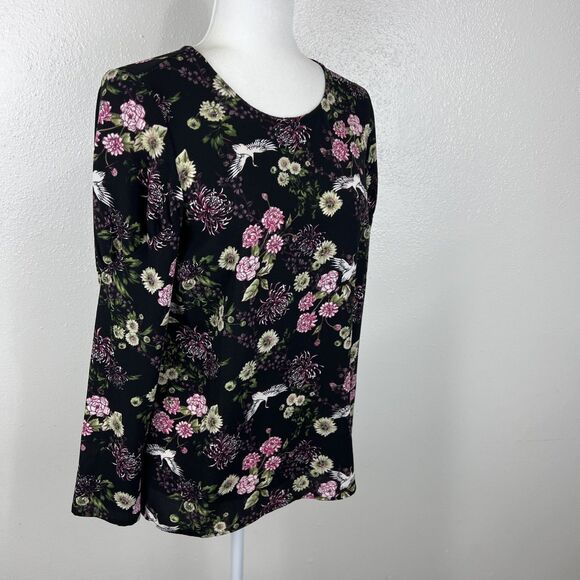 Kensie Blouse Women Extra Small Black Pink Floral All Over Print Long Sleeve - Picture 3 of 13